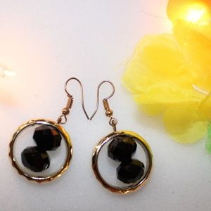 Black/ Golden Long/ Dangling Ring Shaped Earnings